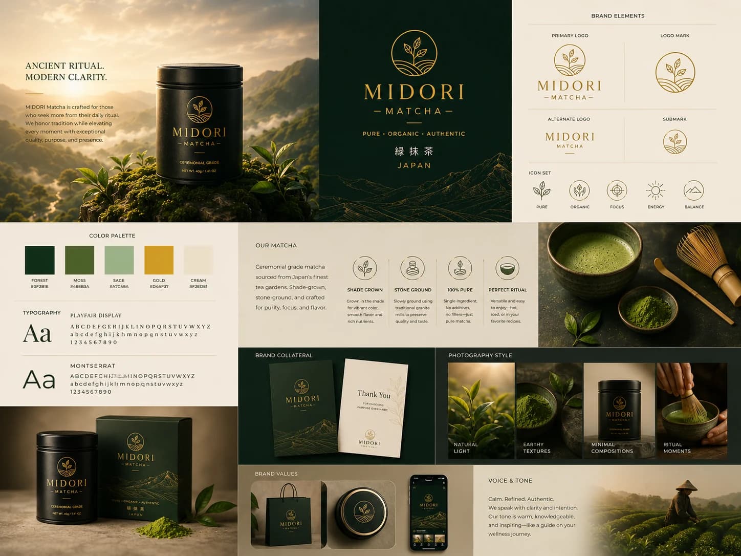Midori matcha visual identity system