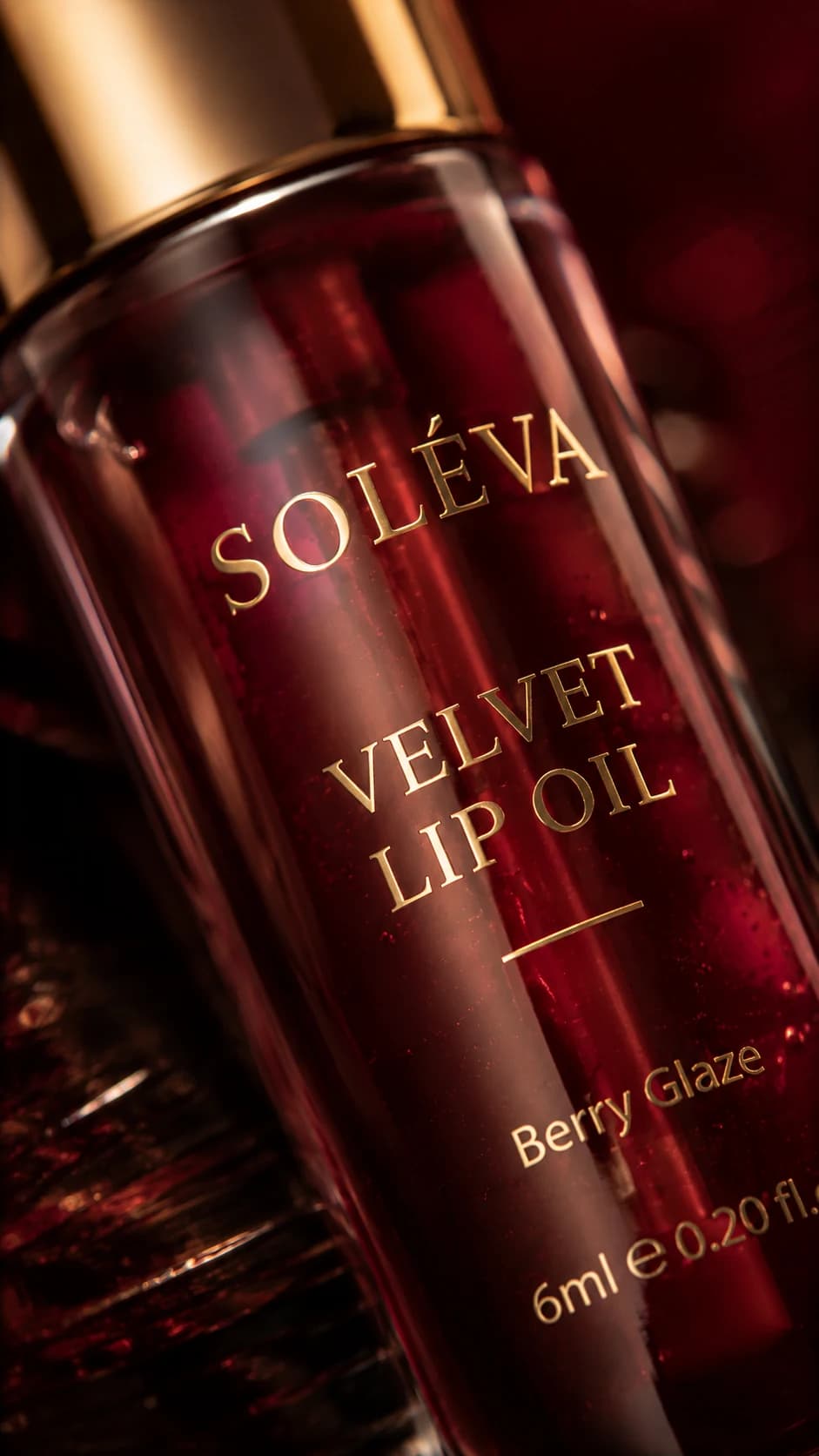 Soleva velvet lip oil bottle close-up