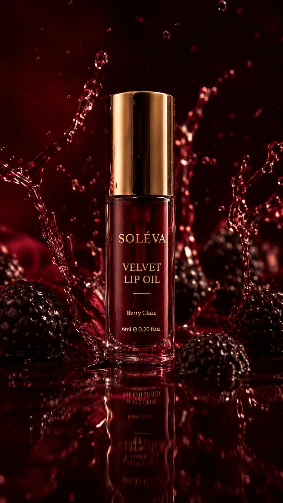 Soleva lip oil surrounded by a berry splash