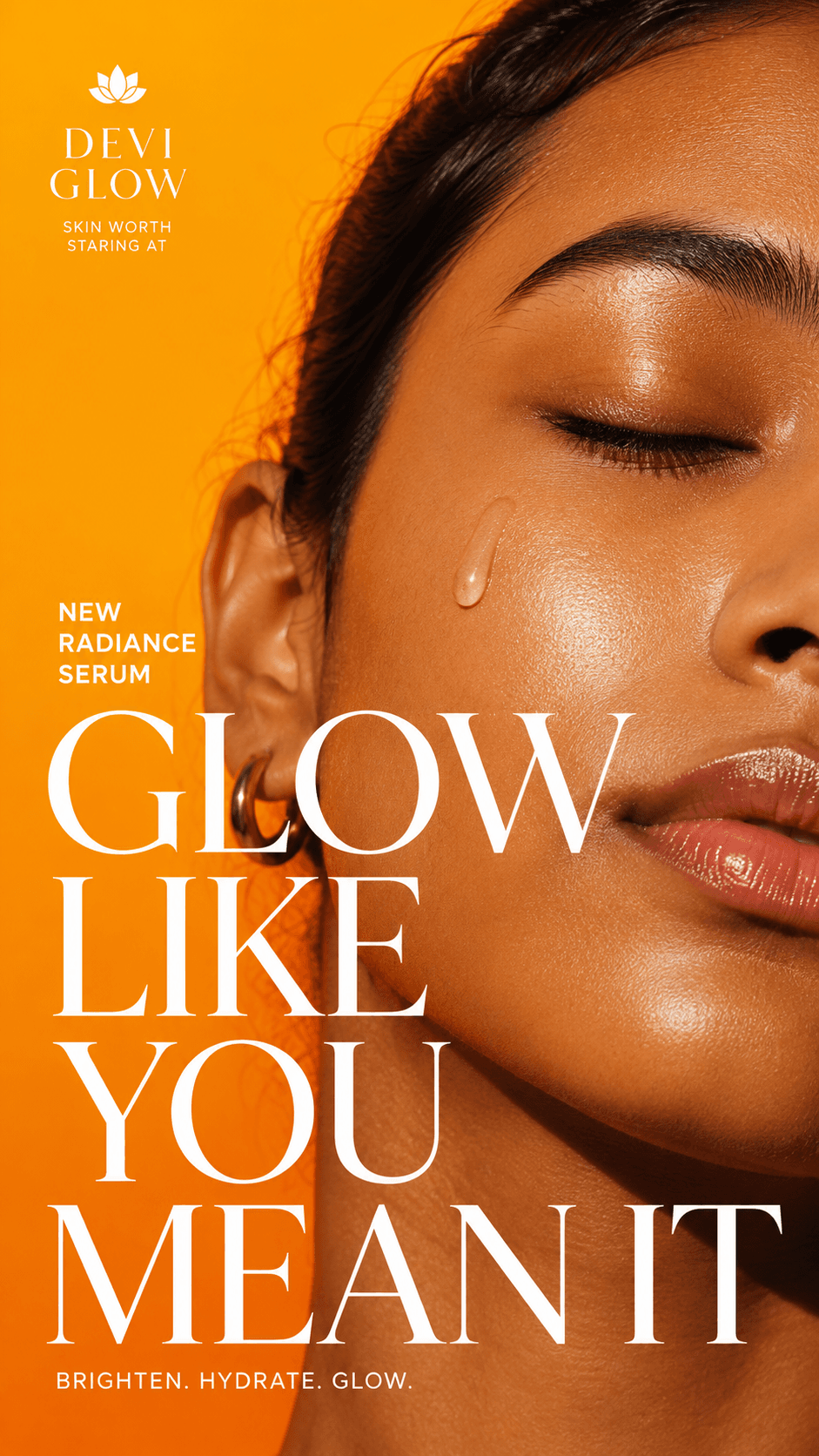 Devi Glow product shadow and bottle close-up